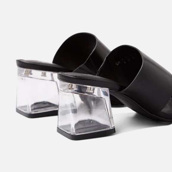 CHI CLEAR HEEL TOE STRAP MULE SANDALS BLACK PU - Picture 4 of 6